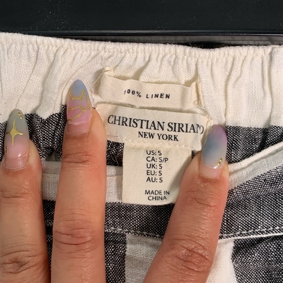 Christian Siriano Gray Cream Stripe 100% Linen Wide Leg Pants Small EUC #DS-1672 - Picture 5 of 5